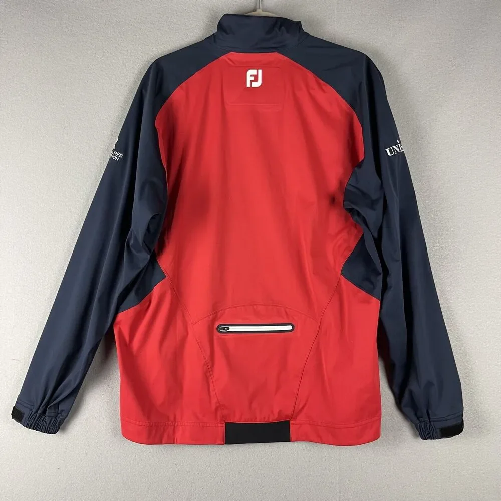 FootJoy FJ Hydroknit Mens Jacket Large Red Blue Long Sleeve 1/4 Zip Golf Logo‎
